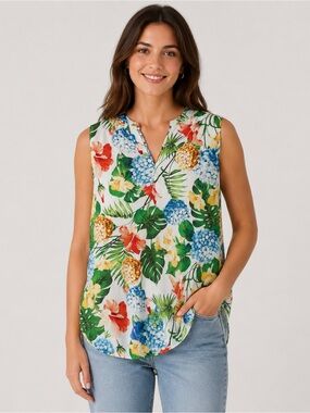Fresh FX Tropical Floral 100% Modal Sleeveless Tunic Top Medium